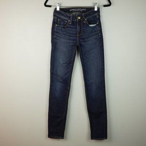 American Eagle Super‎ Stretch Skinny AEO Denim Dark Wash Jeans Size 00